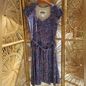 Effies Heart M Blue Abstract Print Dress Retro Midcentry Cosmo